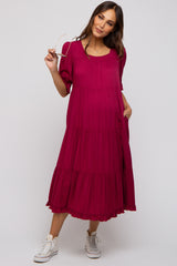 Red Tiered Ruffle Hem Maternity Midi Dress