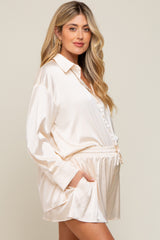 Cream Satin Button Down Maternity Short Sleep Set