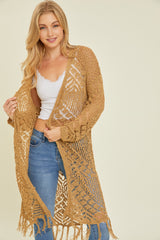 Gold Crochet Fringe Hem Maternity Cardigan