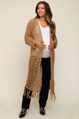 Gold Crochet Fringe Hem Maternity Cardigan