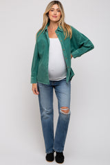 Emerald Green Corduroy Button Up Maternity Top