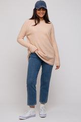 Beige Brushed Knit Maternity Sweater