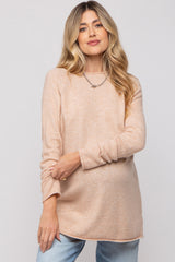 Beige Brushed Knit Maternity Sweater