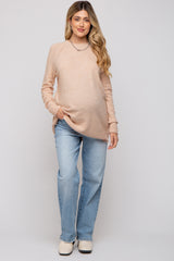 Beige Brushed Knit Maternity Sweater