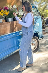 Light Wash Distressed Maternity Overalls