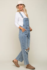 Light Wash Distressed Maternity Overalls