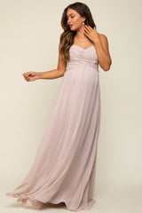 Taupe Sweetheart Convertible Chiffon Maternity Gown