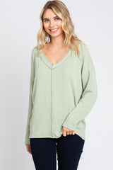 Light Olive Ribbed V-Neck Long Sleeve Maternity Top