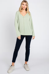 Light Olive Ribbed V-Neck Long Sleeve Top