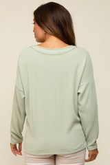 Light Olive Ribbed V-Neck Long Sleeve Maternity Top