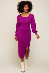 Purple Side Slit Sweater Knit Midi Dress