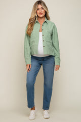 Green Corduroy Raw Hem Maternity Shacket