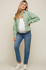 Green Corduroy Raw Hem Maternity Shacket