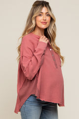 Mauve Front Button Drop Shoulder Long Sleeve Maternity Top