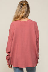 Mauve Front Button Drop Shoulder Long Sleeve Maternity Top