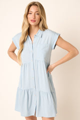 Denim Ruffle Tier Shirt Dress