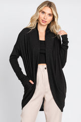 Black Ribbed Open Front Cardigan