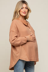 Mocha Lightweight Button Front Maternity Tunic