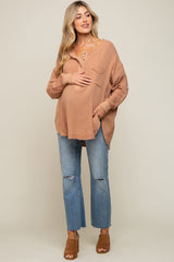 Mocha Lightweight Button Front Maternity Tunic