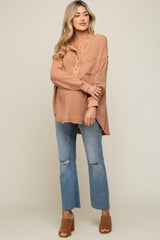 Mocha Lightweight Button Front Maternity Tunic