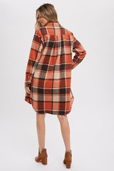 Rust Plaid Fleece Long Shirt Jacket