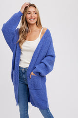 Blue Chunky Waffle Knit Cardigan