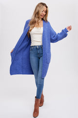 Blue Chunky Waffle Knit Cardigan