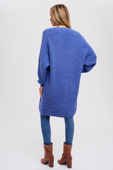 Blue Chunky Waffle Knit Cardigan