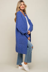 Blue Chunky Waffle Knit Maternity Cardigan