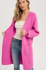 Fuchsia Chunky Waffle Knit Maternity Cardigan