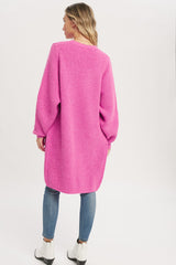 Fuchsia Chunky Waffle Knit Cardigan