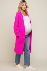 Fuchsia Chunky Waffle Knit Maternity Cardigan