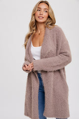 Mocha Fuzzy Knit Draped Cardigan