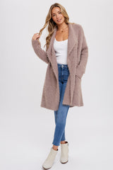 Mocha Fuzzy Knit Draped Cardigan