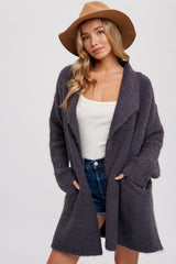 Charcoal Fuzzy Knit Draped Cardigan