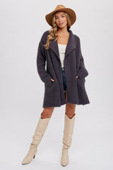 Charcoal Fuzzy Knit Draped Cardigan