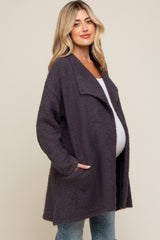 Charcoal Fuzzy Knit Draped Maternity Cardigan