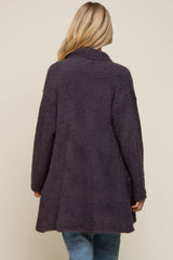 Charcoal Fuzzy Knit Draped Maternity Cardigan