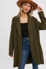 Olive Fuzzy Knit Draped Maternity Cardigan