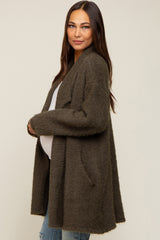 Olive Fuzzy Knit Draped Maternity Cardigan