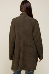 Olive Fuzzy Knit Draped Maternity Cardigan