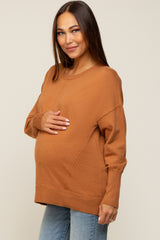 Camel Rib Knit Exposed Seam Maternity Sweater