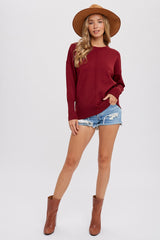 Burgundy Rib Knit Exposed Seam Sweater