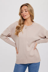 Beige Rib Knit Exposed Seam Maternity Sweater