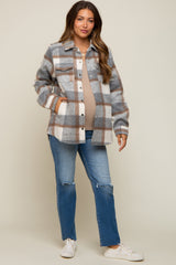 Grey Plaid Fleece Maternity Shirt Jacket