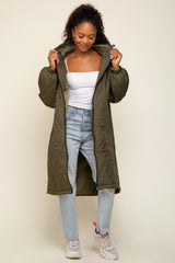 Olive Quilted Long Maternity Puffer Jacket