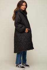 Black Quilted Long Maternity Puffer Jacket