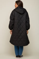 Black Quilted Long Maternity Puffer Jacket