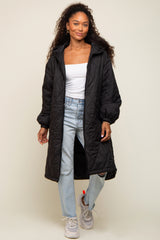 Black Quilted Long Maternity Puffer Jacket