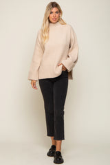 Beige Mock Neck Chunky Knit Sweater